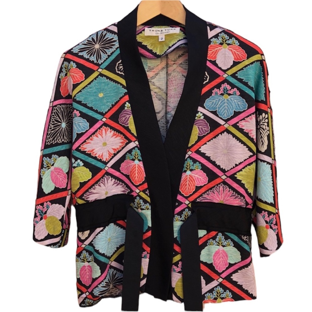 Trina Turk Kimono Jacket Tie Front Multicolor Women’s Size 2